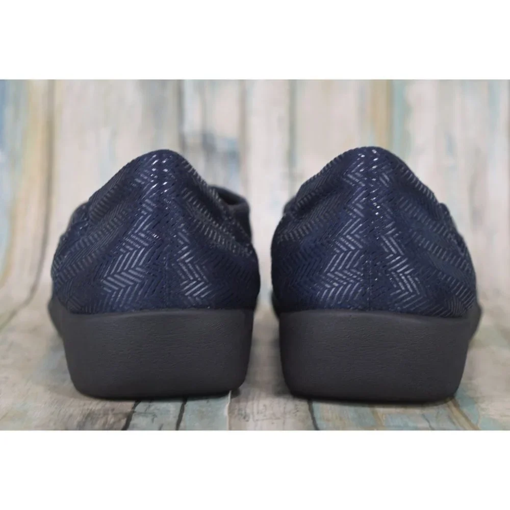 Clarks Sillian Jetay Loafers Size 11 Cloudstepper Flats Navy Blue Herringbone - Picture 9 of 11